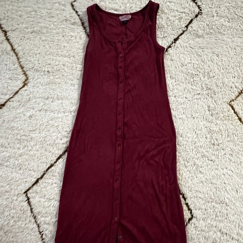 Maroon Button Up Maxi Bodycon Dress